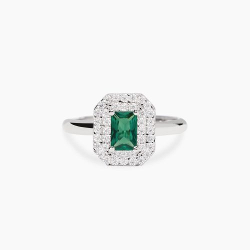 Anello in argento 925/°°° smeraldo sint zirconi