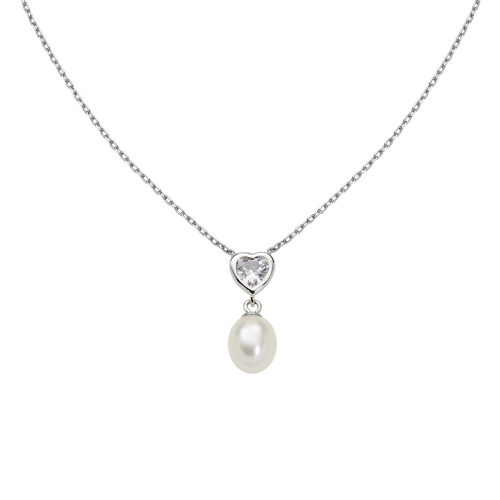 Collana in AG925 con zirconi bianchi e perla naturale - Rodi