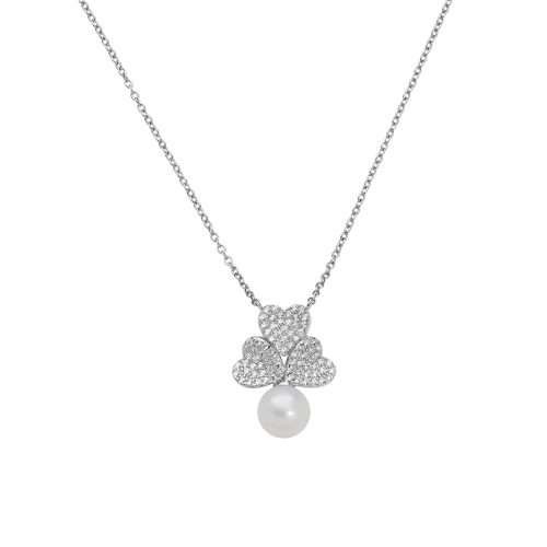 Collana in AG925 con zirconi bianchi e perla - Rodio - Lungh