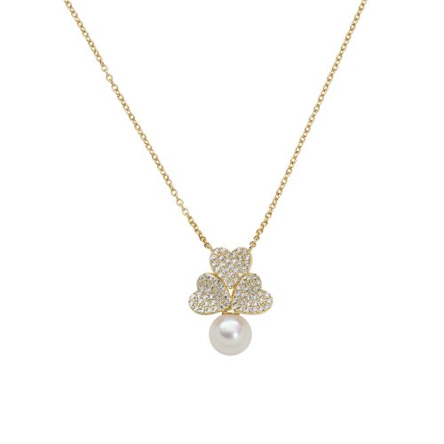 Collana in AG925 con zirconi bianchi e perla - Oro - Lungh.