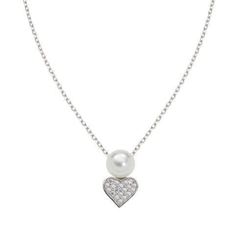 Collana in AG925 con zirconi bianchi e perla naturale - Rodi