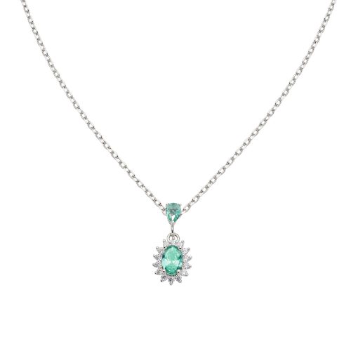Collana in AG925 con zircone verde mare e zirconi bianchi -