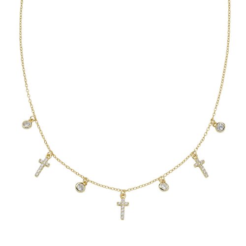 Collana in AG925 con zirconi bianchi - Oro - Lungh. 38 + 5 c