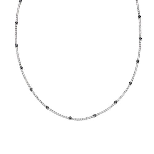 Collana in AG925 con zirconi bianchi e neri - Rodio - Lungh.