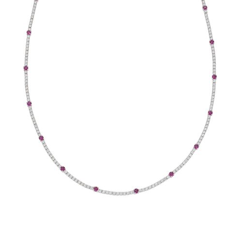 Collana in AG925 con zirconi bianchi e rossi - Rodio - Lungh