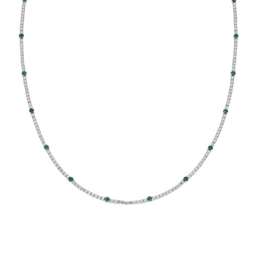 Collana in AG925 con zirconi bianchi e verdi - Rodio - Lungh