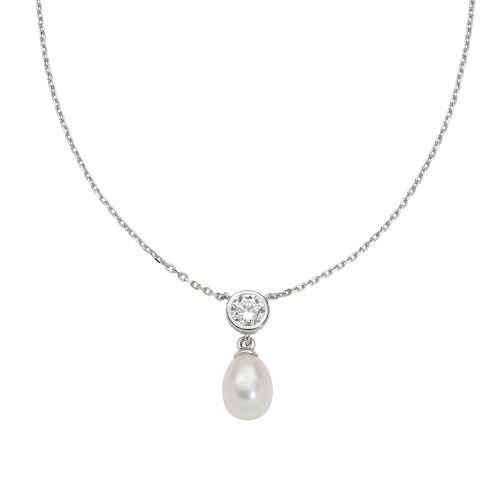 Collana in AG925 con zirconi bianchi e perla naturale - Rodi